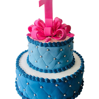 "Designer 1st Birthday Semi Fondant Cake -5 Kg (Cake Magic)(2 step) - Click here to View more details about this Product